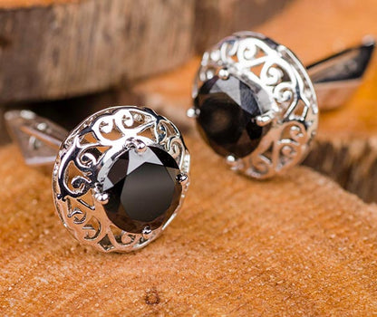 Silver Carved Black Onyx Cufflink