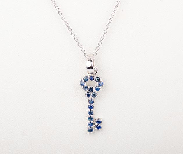 Silver Sapphire Studded Key