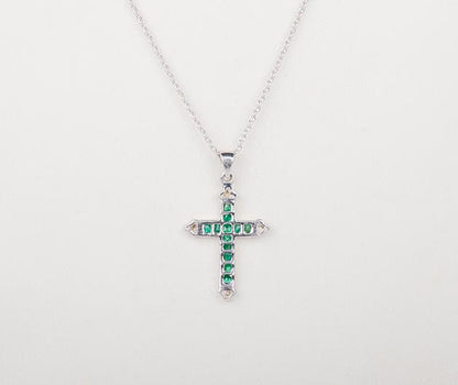 Silver Green Cross Pendant