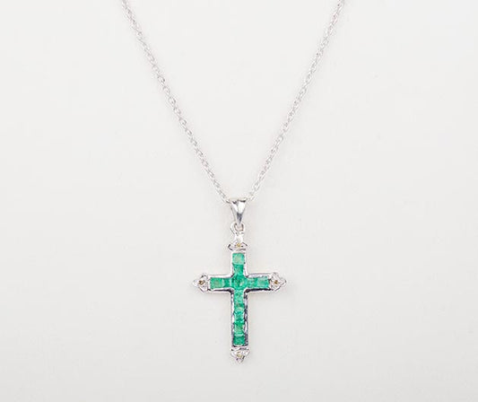 Silver Green Cross Pendant