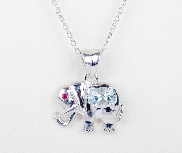 Silver Blue Elephant Pendant