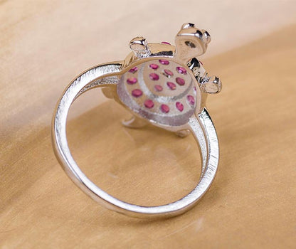 Silver Turtle Ruby Ring
