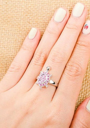 Silver Turtle Ruby Ring