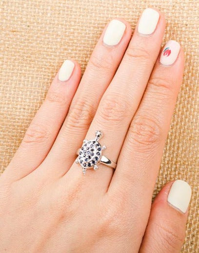 Silver Turtle Sapphire Ring