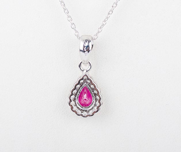 Silver Pear Ruby Pendant